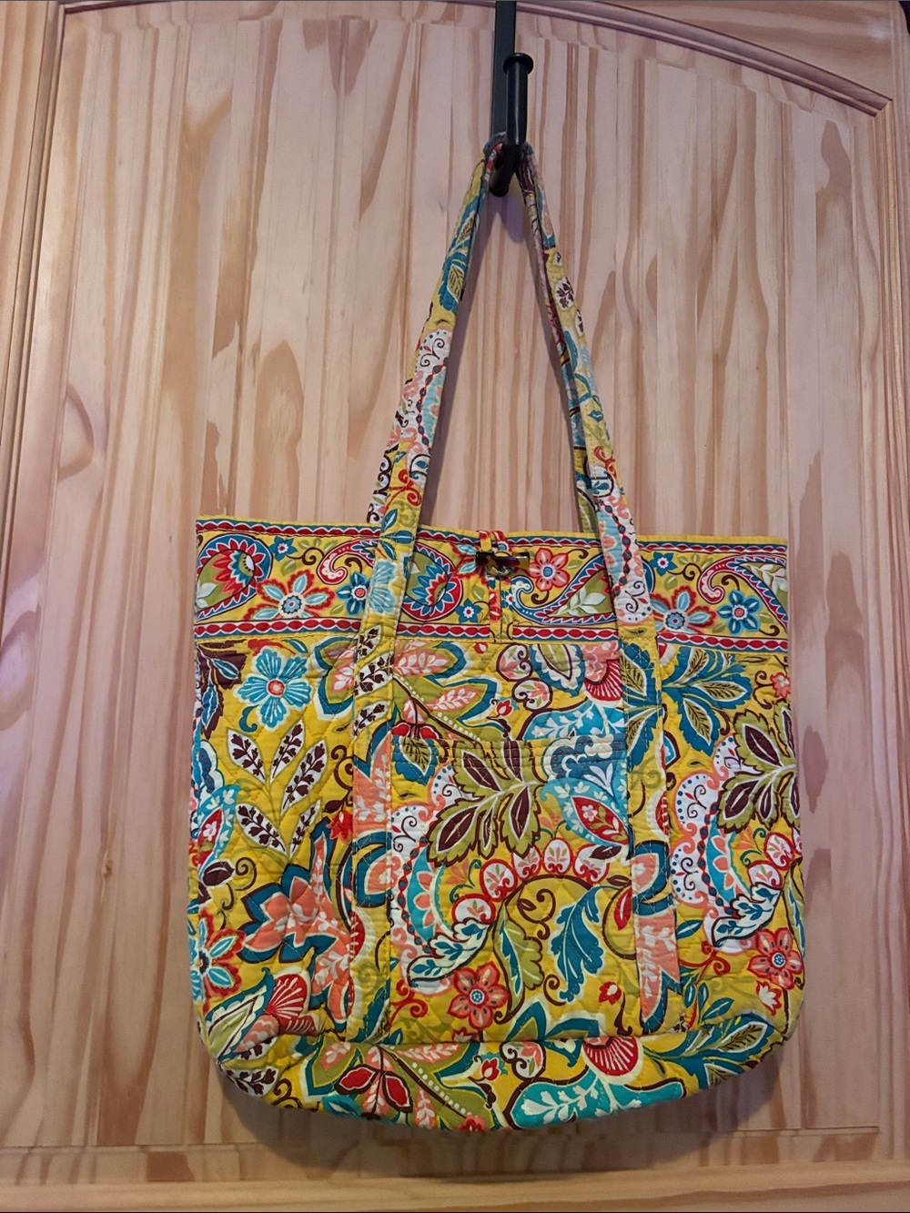 Bright Yellow Paisley Floral Quilted Vera Bradley Tote Bag